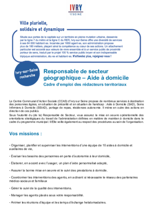 Responsable de secteur géographique - aide à domicile