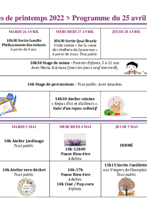 Programme MDQ Ivry-Port · Vacances de printemps