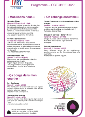MDQ Ivry-Port - Programme d'octobre 2022