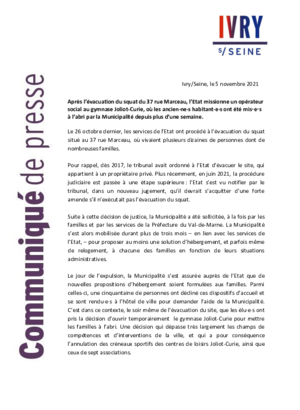 situation des familles mises à l’abri au gymnase Joliot-Curie - 05/11