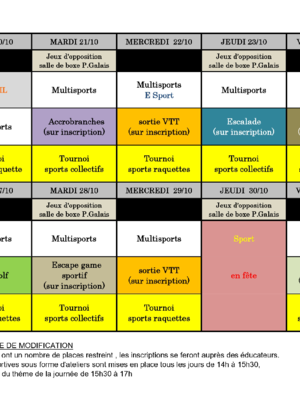 Programme complet des vacances d'automne 2025