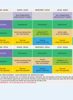 Programme des vacances de printemps