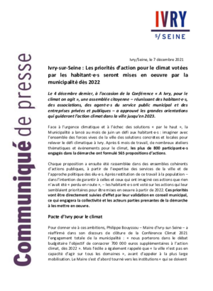 Les priorités d'action pour le climat votées par les habitants 07/12
