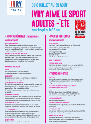Programme de l'été - Ivry aime le sport adultes