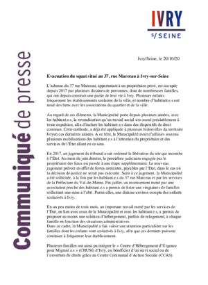Evacuation du squat situé au 37, rue Marceau à Ivry-sur-Seine 20/10