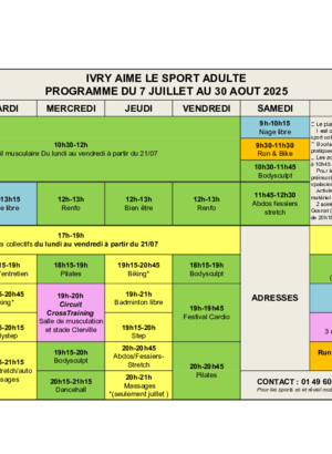programme de l'été - Ivry aime le sport adultes