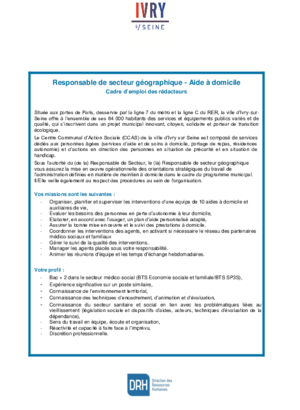 Responsable de secteur géographique - aide à domicile