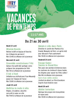 Programme des vacances de printemps