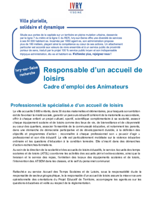 RESPONSABLE D'UN ACCUEIL DE LOISIRS