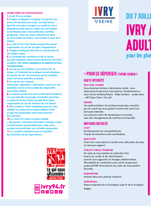 programme de l'été - Ivry aime le sport adultes